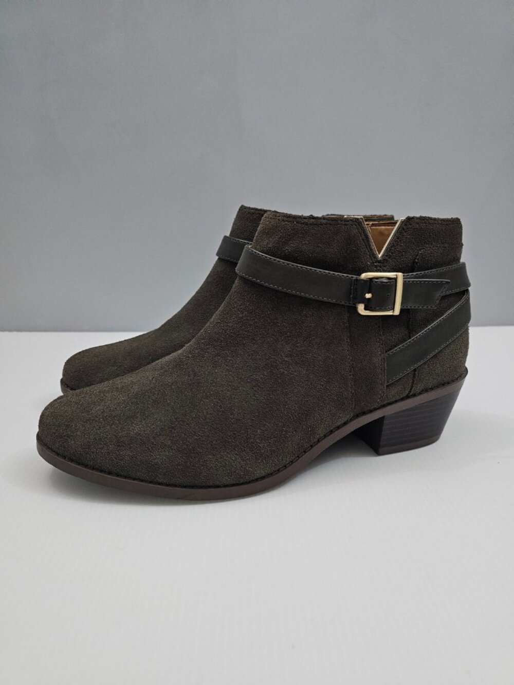 Vionic Farrah Ankle Boots Womens 10 WIDE WIDTH Dark Khaki Suede Water Repellent